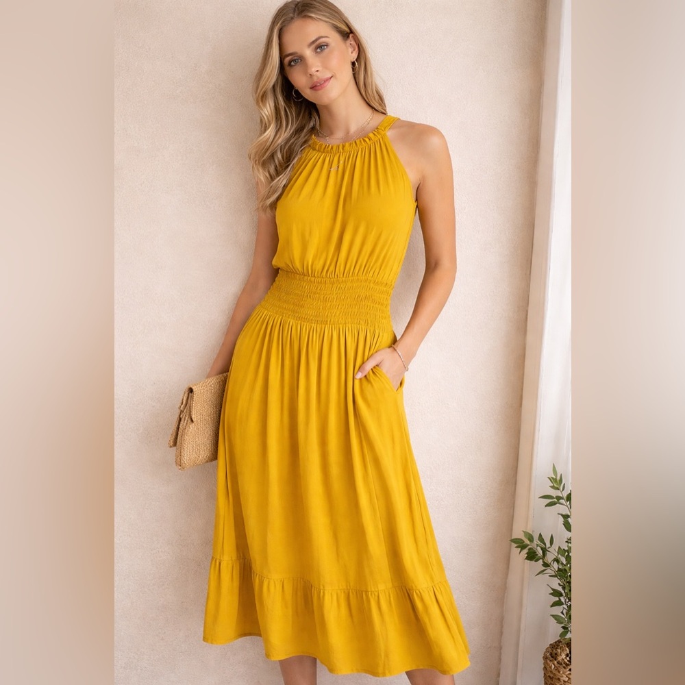 White House Black Market Yellow Maxi Dress